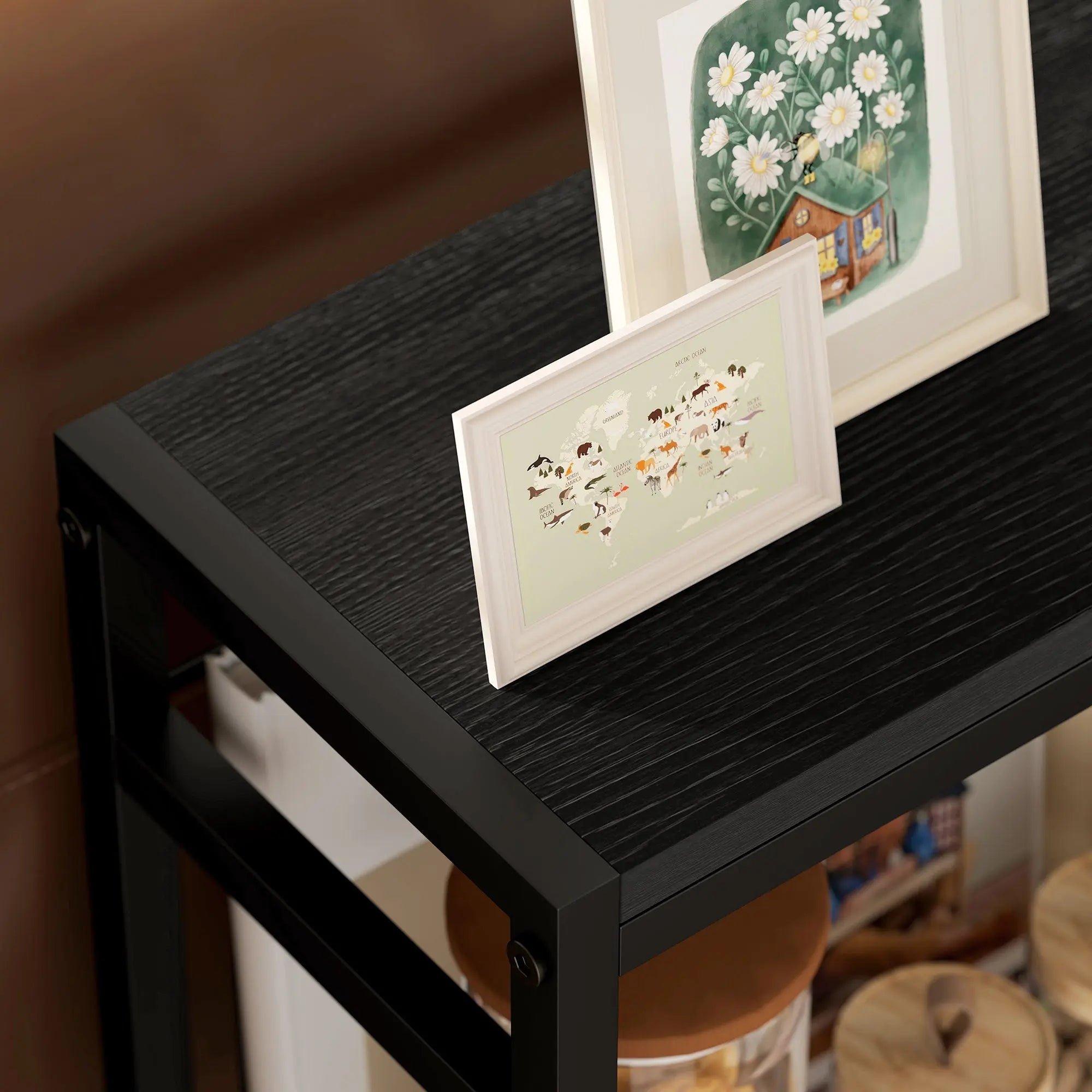 HOMCOM Three Shelf Industrial Side Table, Black 
