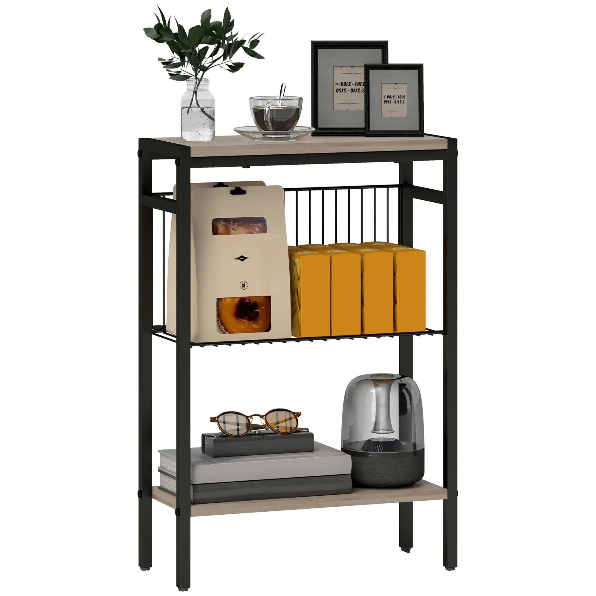 HOMCOM Three Shelf Industrial Side Table, Grey 