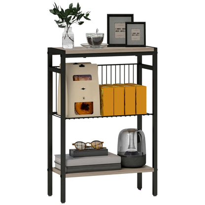 HOMCOM Three Shelf Industrial Side Table, Grey 