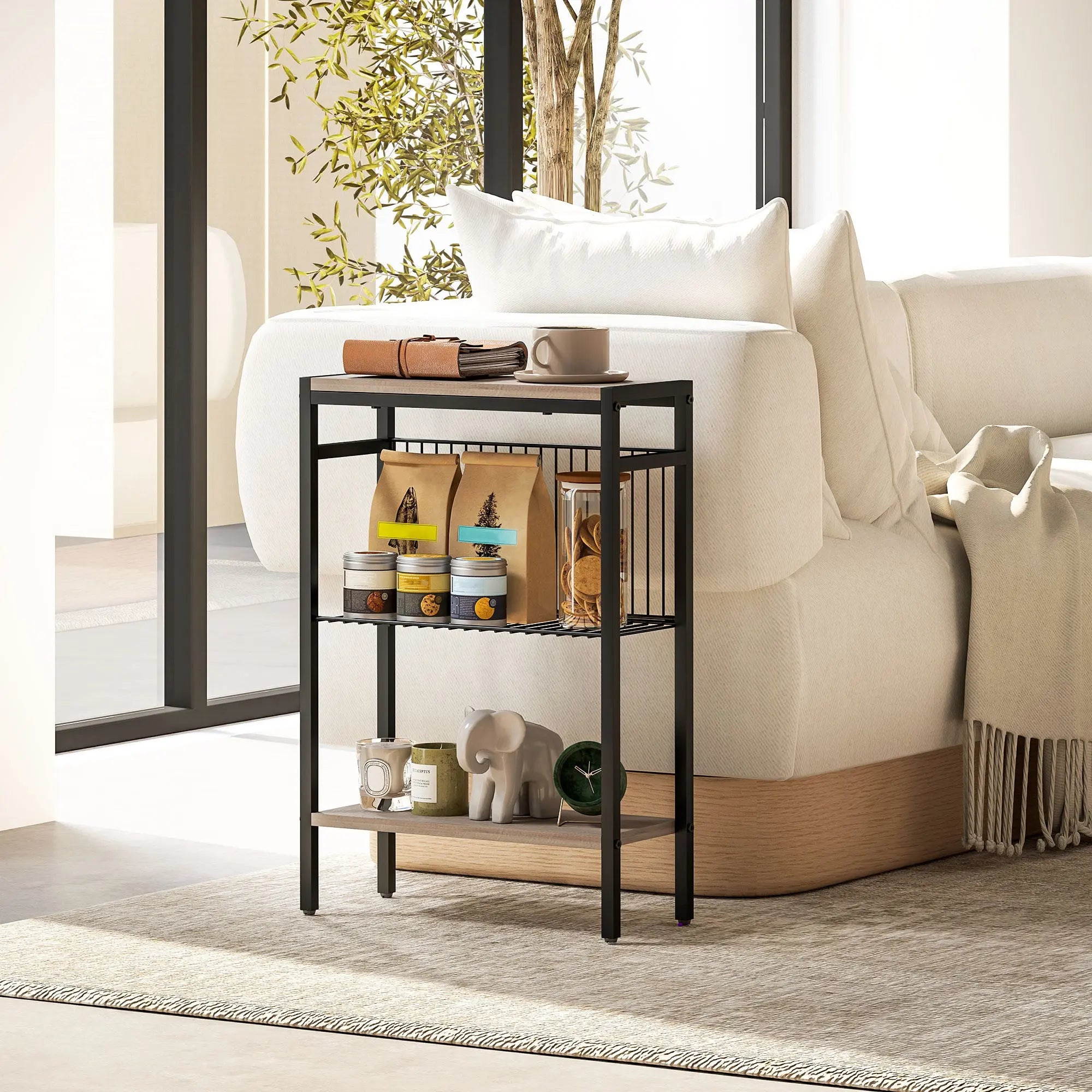 HOMCOM Three Shelf Industrial Side Table, Grey 