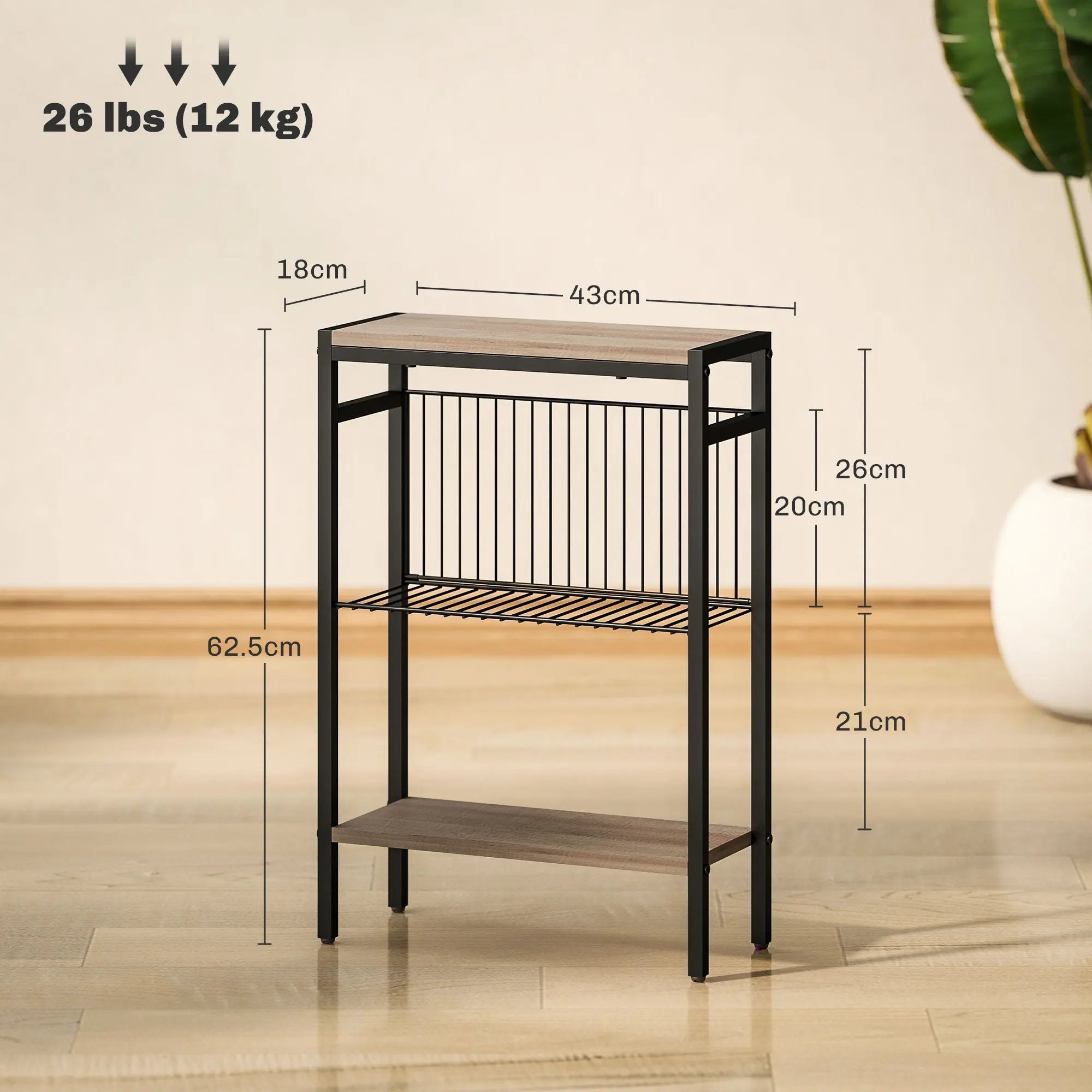 HOMCOM Three Shelf Industrial Side Table, Grey 