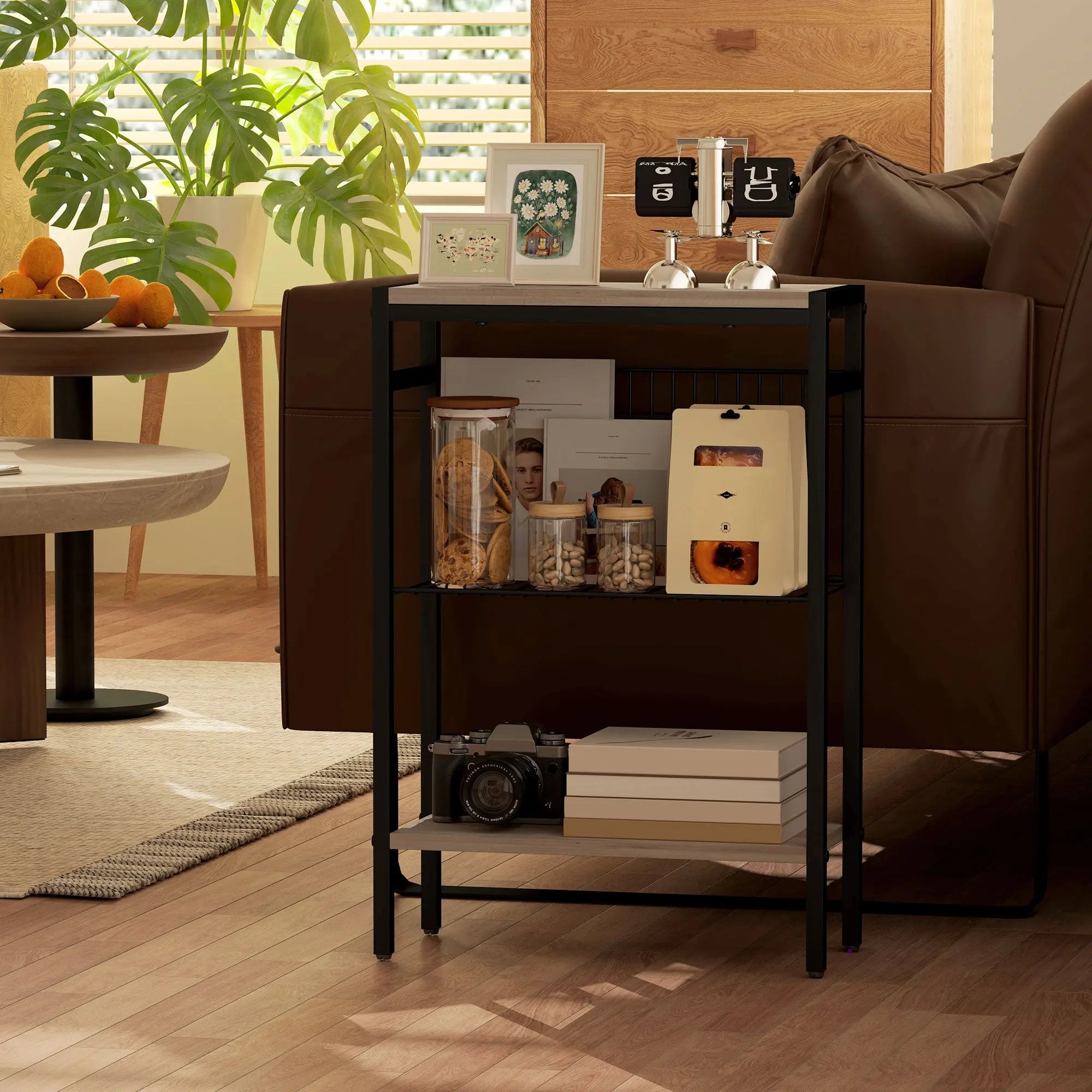 HOMCOM Three Shelf Industrial Side Table, Grey 