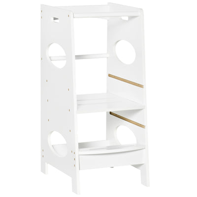 HOMCOM Toddler Step Stool Kids Adjustable Standing Tower with Safety Rail for Kitchen Counter White 