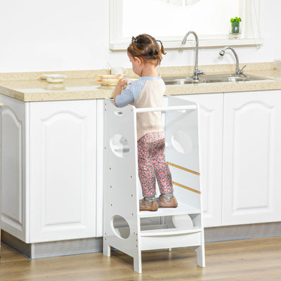 HOMCOM Toddler Step Stool Kids Adjustable Standing Tower with Safety Rail for Kitchen Counter White 