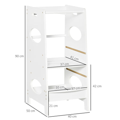 HOMCOM Toddler Step Stool Kids Adjustable Standing Tower with Safety Rail for Kitchen Counter White 