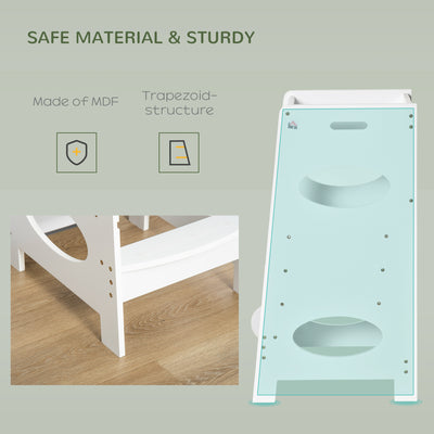 HOMCOM Toddler Step Stool Kids Adjustable Standing Tower with Safety Rail for Kitchen Counter White 
