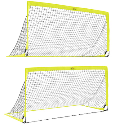 HOMCOM Two Football Goal Nets, Foldable Outdoor Sport Training Equipment, for Teens, Adults, with Carrying Bag, Yellow 