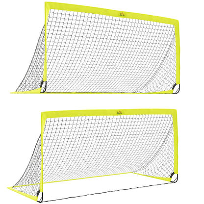 HOMCOM Two Football Goal Nets, Foldable Outdoor Sport Training Equipment, for Teens, Adults, with Carrying Bag, Yellow 