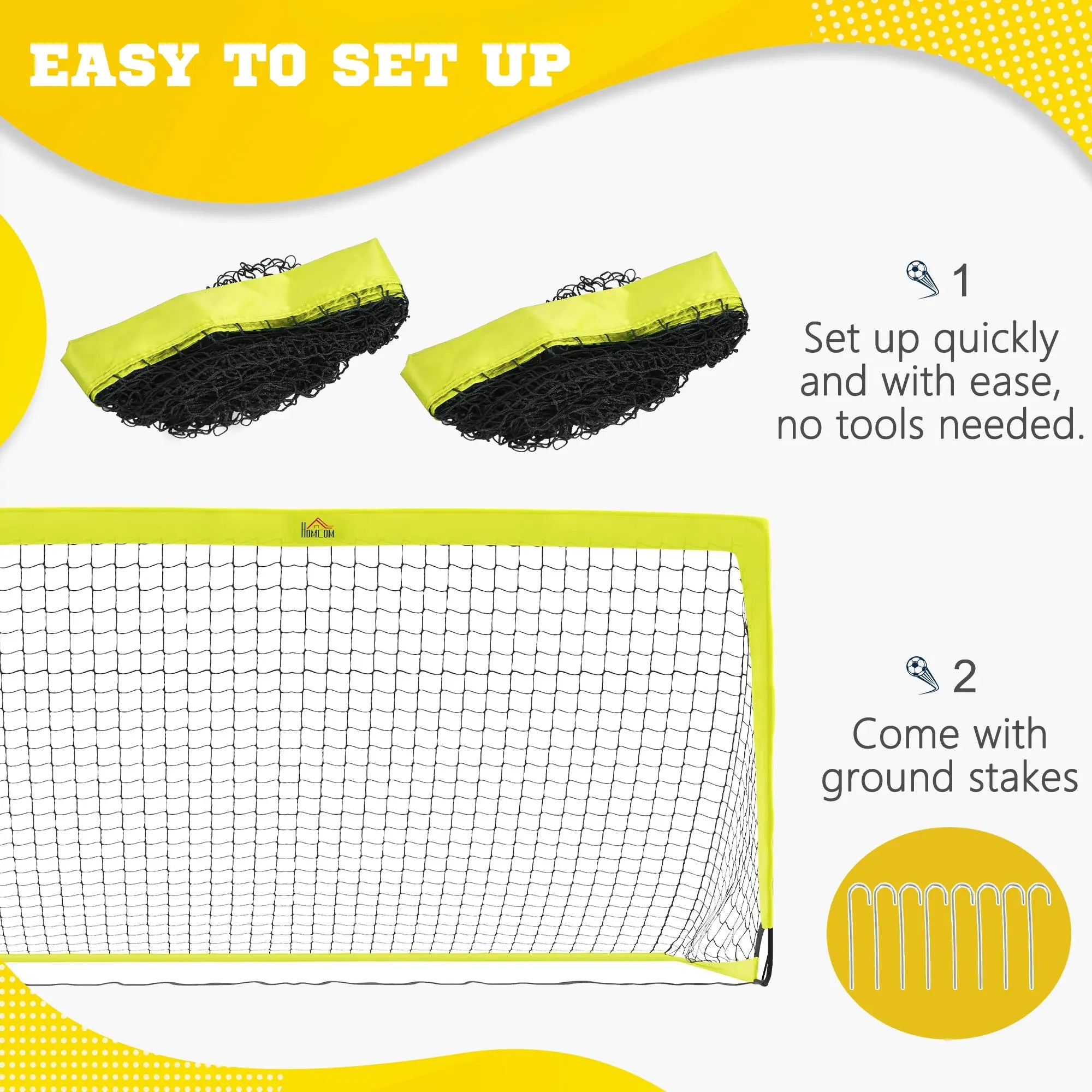 HOMCOM Two Football Goal Nets, Foldable Outdoor Sport Training Equipment, for Teens, Adults, with Carrying Bag, Yellow 