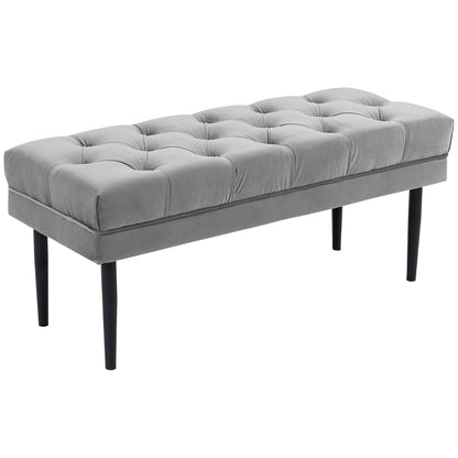 HOMCOM Velvet Bed End Bench, Button Tufted Window Seat, Hallway Shoe Bench, Upholstered Accent Lounge Chair Stool for Living Room, Bedroom, Grey 