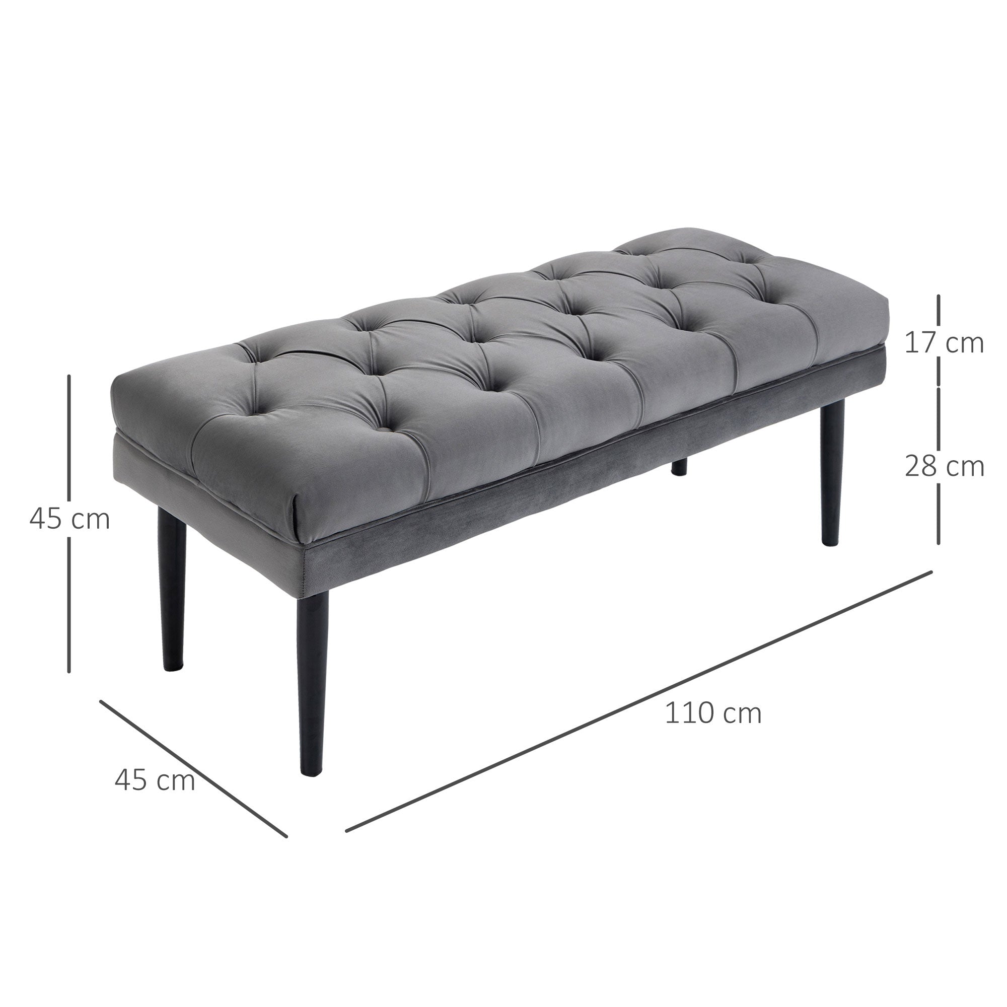 HOMCOM Velvet Bed End Bench, Button Tufted Window Seat, Hallway Shoe Bench, Upholstered Accent Lounge Chair Stool for Living Room, Bedroom, Grey 