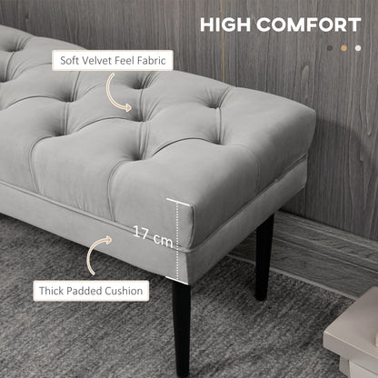 HOMCOM Velvet Bed End Bench, Button Tufted Window Seat, Hallway Shoe Bench, Upholstered Accent Lounge Chair Stool for Living Room, Bedroom, Grey 