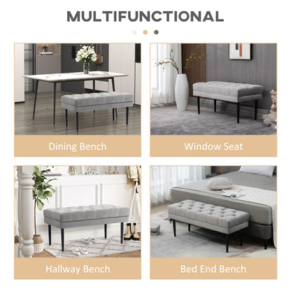HOMCOM Velvet Bed End Bench, Button Tufted Window Seat, Hallway Shoe Bench, Upholstered Accent Lounge Chair Stool for Living Room, Bedroom, Grey 