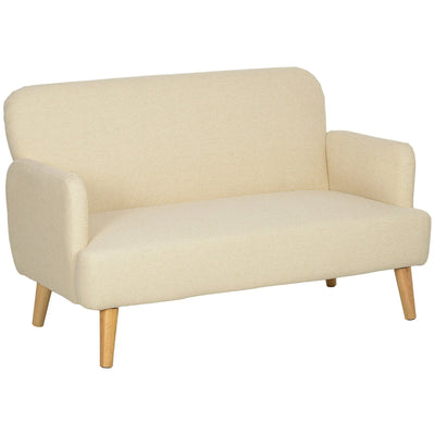 HOMCOM Velvet Feel Fabric 2 Seater Sofa, Small Sofa Loveseat with 21cm Thick Padding and Wood Legs, Cream White 