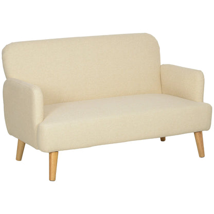 HOMCOM Velvet Feel Fabric 2 Seater Sofa, Small Sofa Loveseat with 21cm Thick Padding and Wood Legs, Cream White 