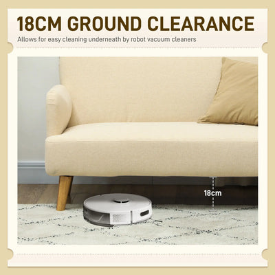 HOMCOM Velvet Feel Fabric 2 Seater Sofa, Small Sofa Loveseat with 21cm Thick Padding and Wood Legs, Cream White 