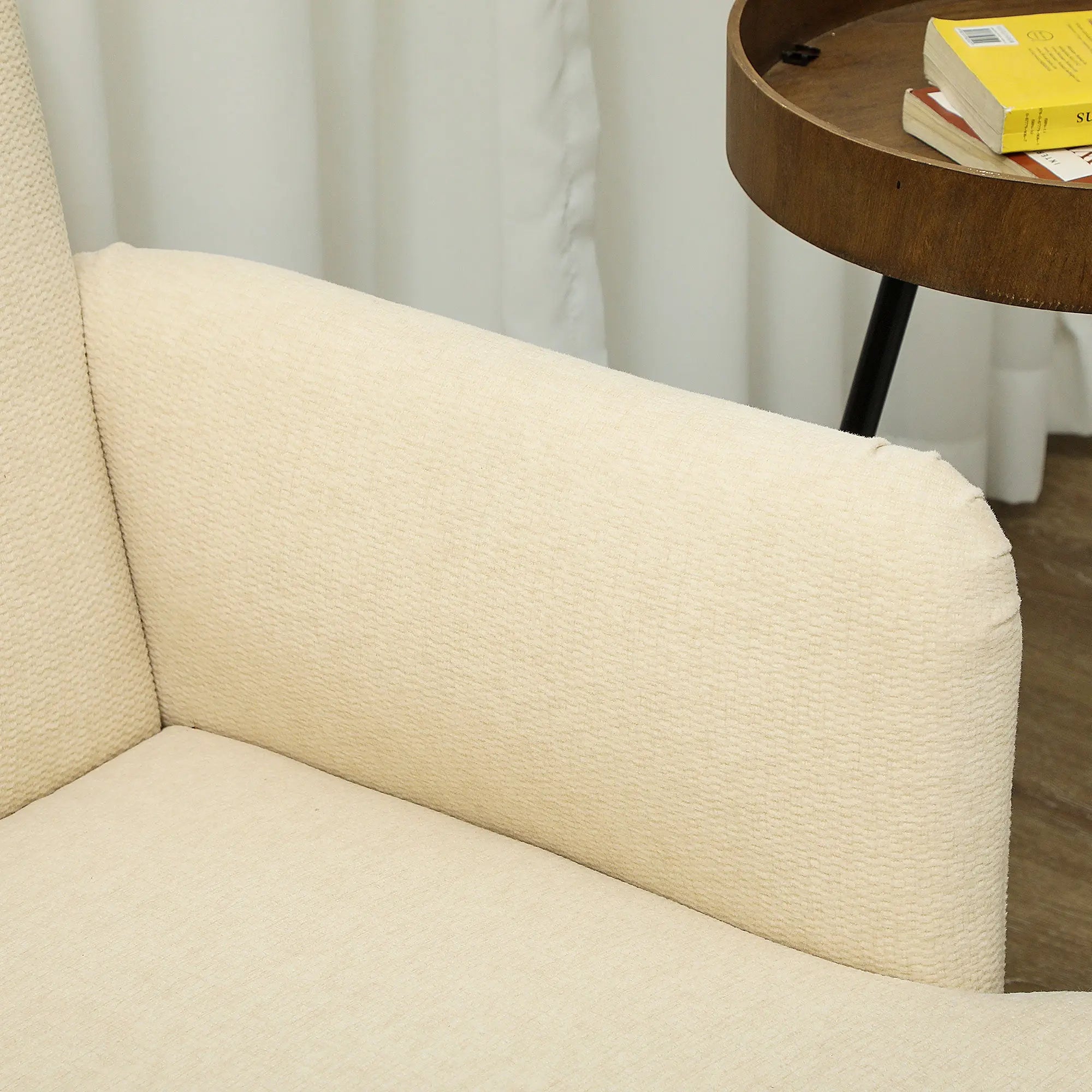 HOMCOM Velvet Feel Fabric 2 Seater Sofa, Small Sofa Loveseat with 21cm Thick Padding and Wood Legs, Cream White 