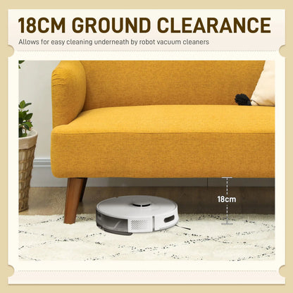 HOMCOM Velvet Feel Fabric 2 Seater Sofa, Small Sofa Loveseat with 21cm Thick Padding and Wood Legs, Yellow 