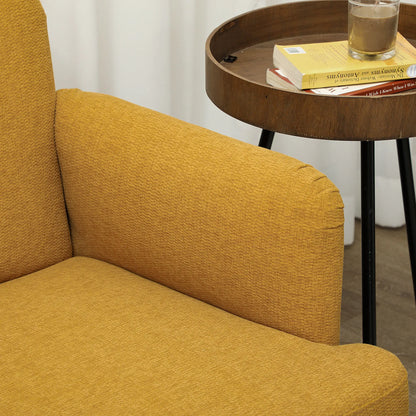 HOMCOM Velvet Feel Fabric 2 Seater Sofa, Small Sofa Loveseat with 21cm Thick Padding and Wood Legs, Yellow 