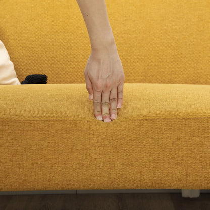 HOMCOM Velvet Feel Fabric 2 Seater Sofa, Small Sofa Loveseat with 21cm Thick Padding and Wood Legs, Yellow 