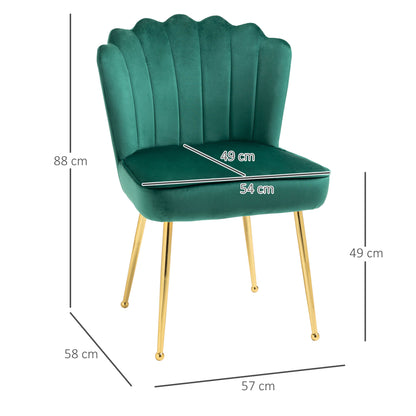 HOMCOM Velvet-Feel Shell Accent Chair - Green 