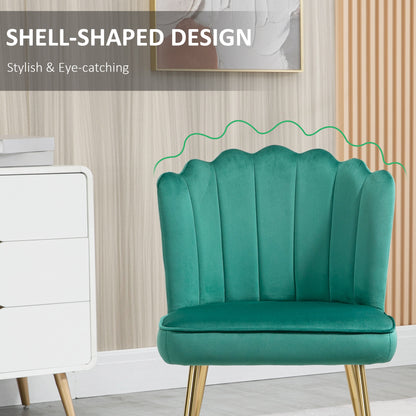 HOMCOM Velvet-Feel Shell Accent Chair - Green 