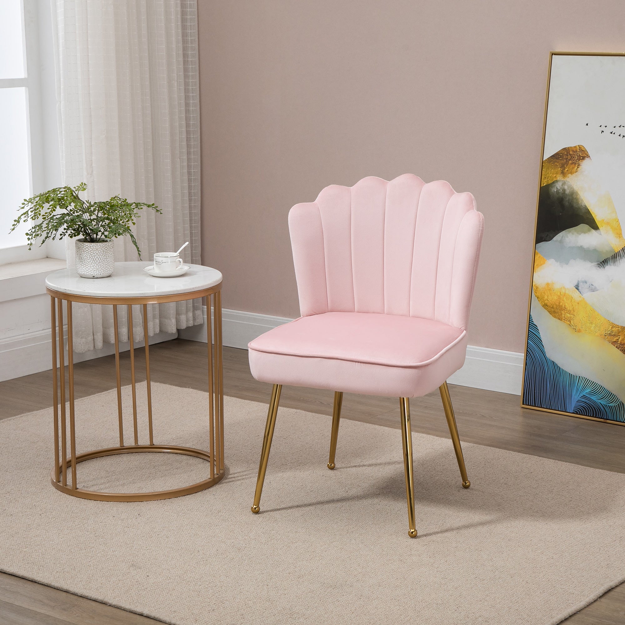 HOMCOM Velvet-Feel Shell Accent Chair - Pink 
