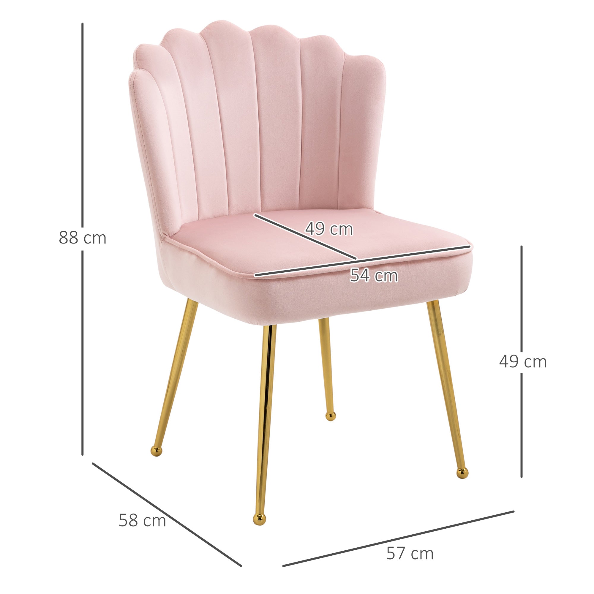 HOMCOM Velvet-Feel Shell Accent Chair - Pink 