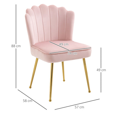HOMCOM Velvet-Feel Shell Accent Chair - Pink 