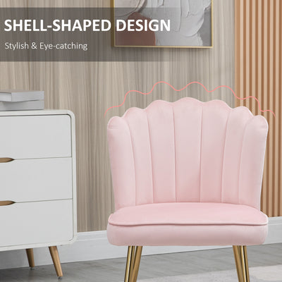 HOMCOM Velvet-Feel Shell Accent Chair - Pink 