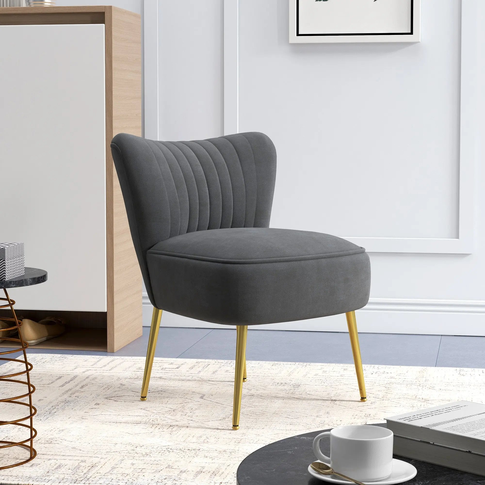 HOMCOM Velvet-Feel Tub Accent Chair - Grey 