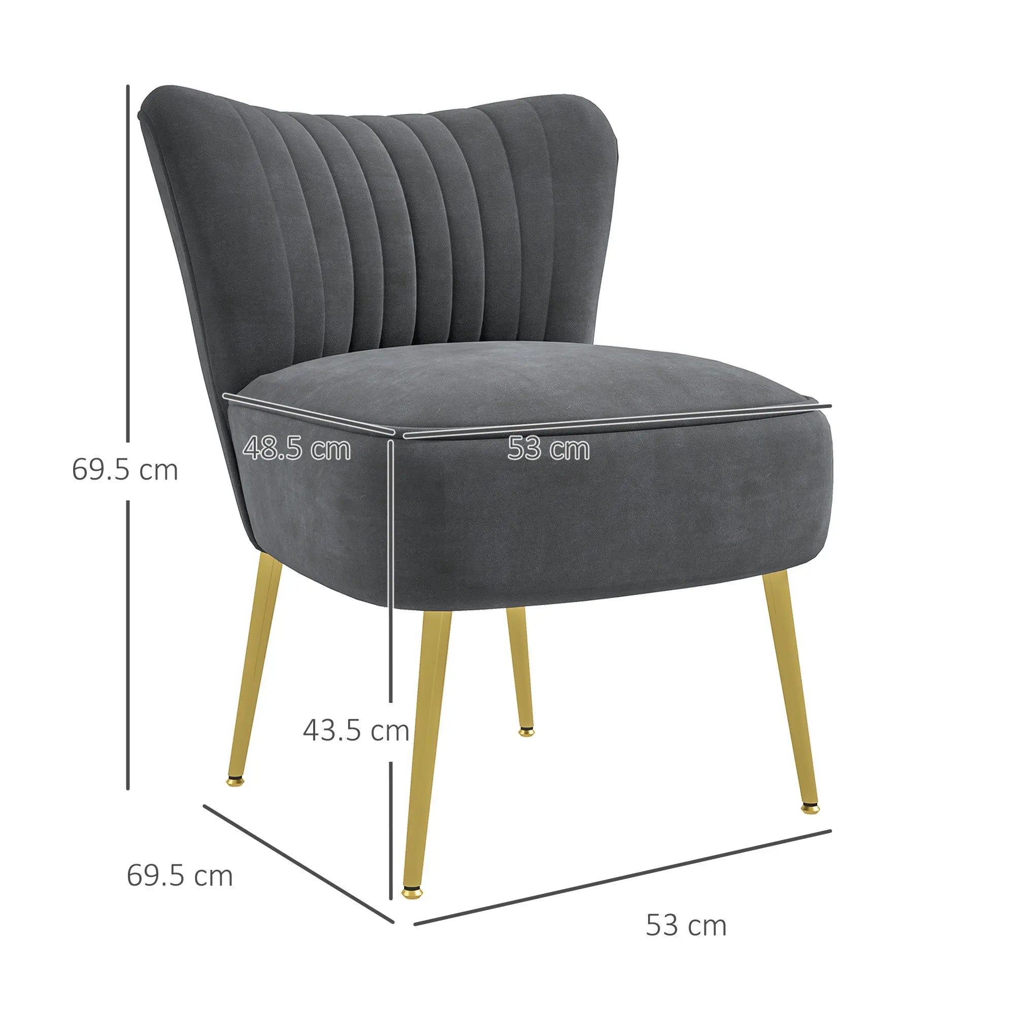 HOMCOM Velvet-Feel Tub Accent Chair - Grey 