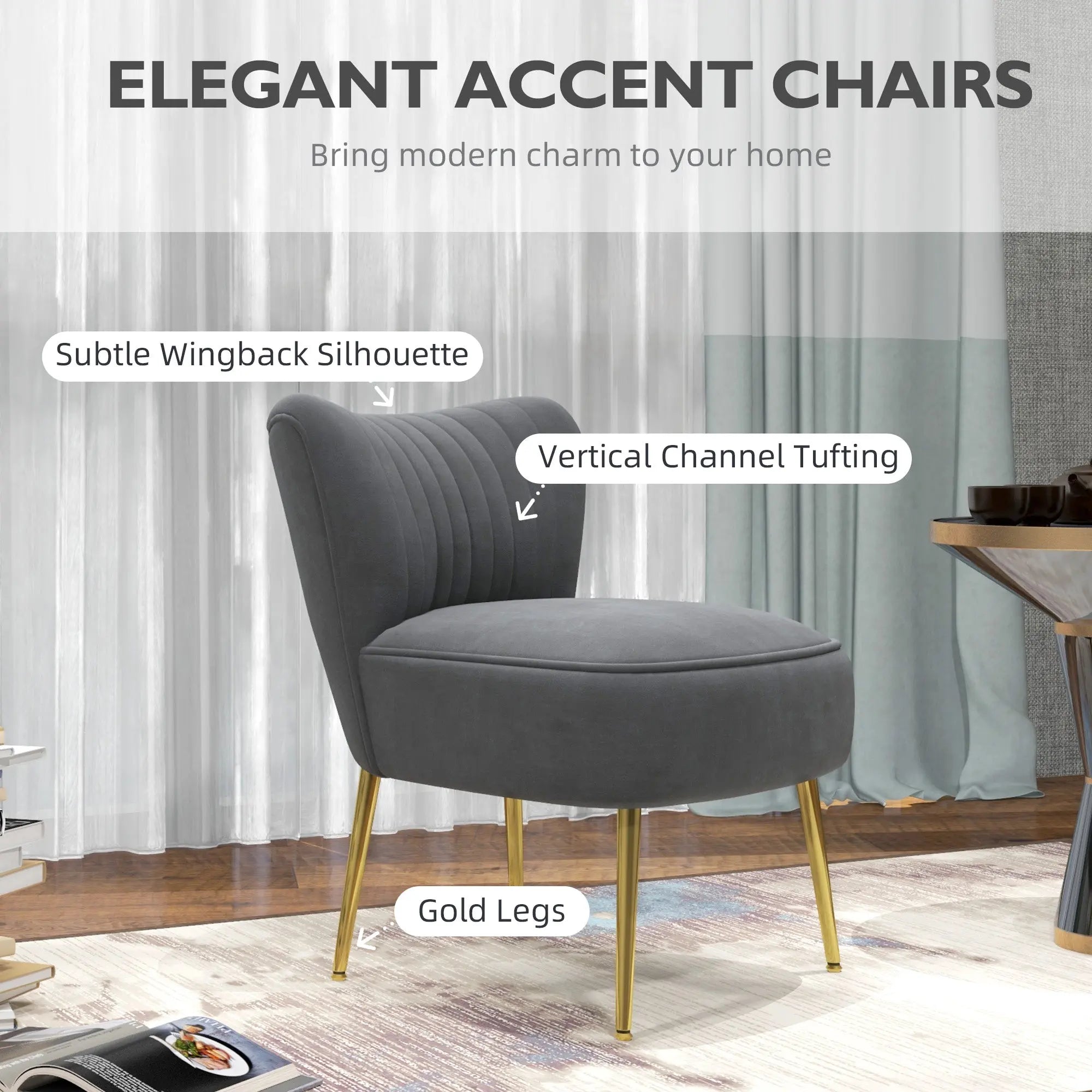 HOMCOM Velvet-Feel Tub Accent Chair - Grey 