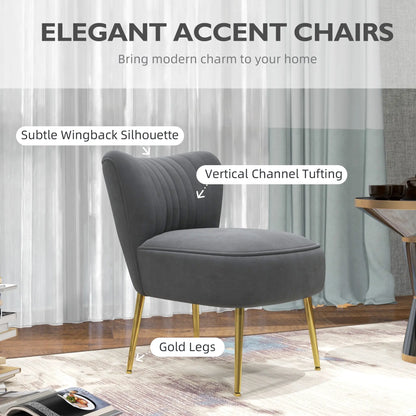 HOMCOM Velvet-Feel Tub Accent Chair - Grey 