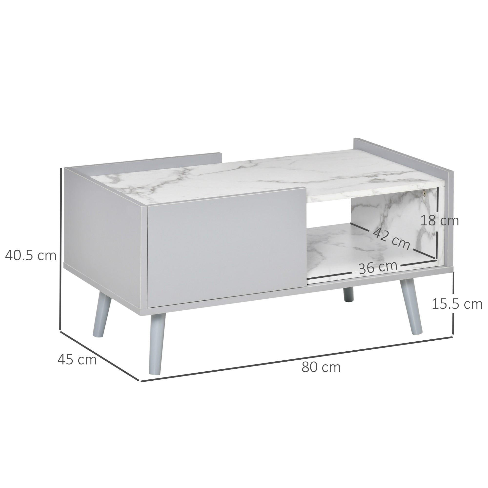 HOMCOM White Coffee Table with Faux Marble Top, 2-Tier Wood Center Table Sofa Table with Storage Drawer and Shelf for Home Living Room Reception Room 