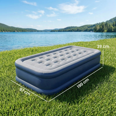 Outsunny Inflatable Mattress, Single Air Bed with Built-in Electric Pump, 3 Mins Inflation, Flocked Surface, Grey 