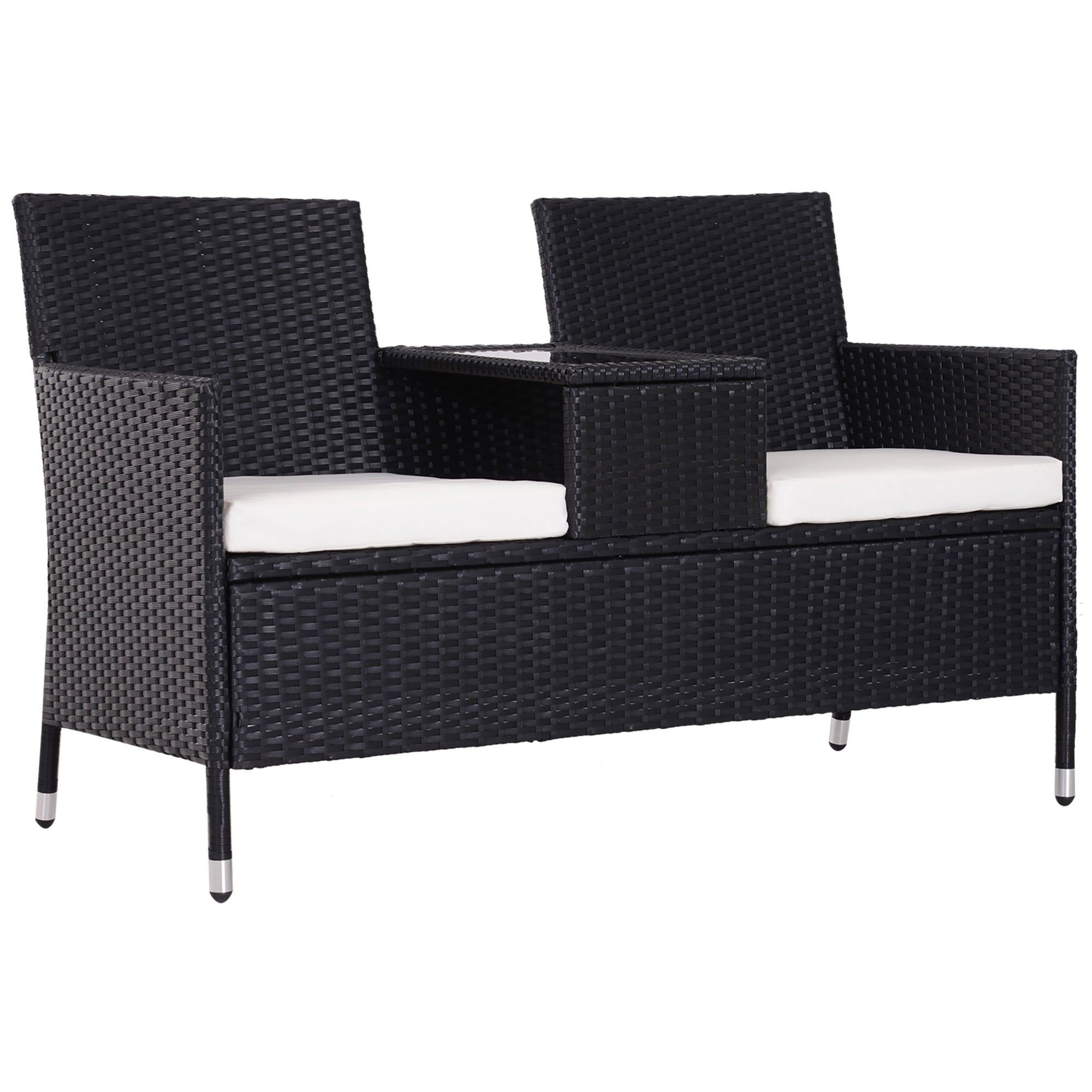 Outsunny 2-Seater Rattan Chair Set W/Middle Tea Table-Black 