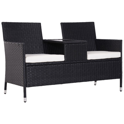 Outsunny 2-Seater Rattan Chair Set W/Middle Tea Table-Black 