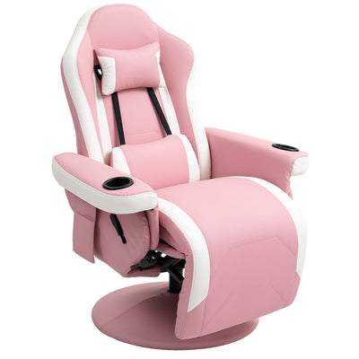 HOMCOM Manual Recliner Armchair PU Leather Lounge Chair w Adjustable Leg Rest, 135\'c2\'b0 Reclining Function, 360\'c2\'b0 Swivel, Pink 