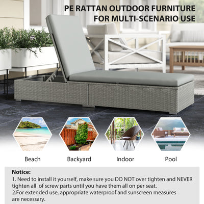 Outsunny Rattan Sun Lounger, Five-Position Reclining Garden Lounger Bed with Cushion, Light Grey 