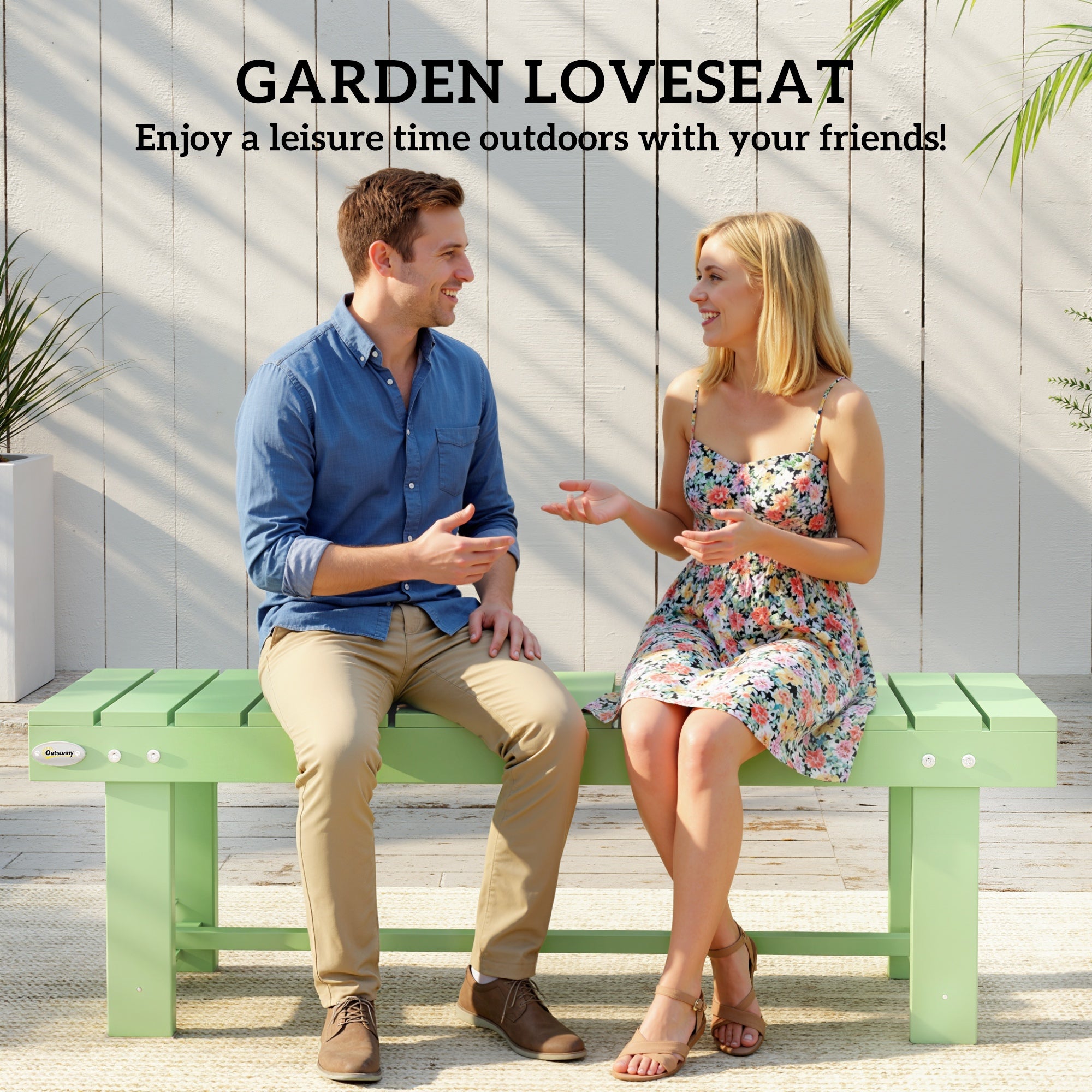 Outsunny Wooden Garden Bench, Backless Outdoor Loveseat with Slatted Seat, Light Green 