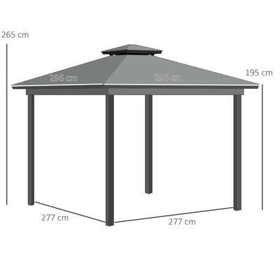 Outsunny 3 x 3(m) Patio Gazebo Canopy Garden Pavilion Tent Shelter Marquee with 2 Tier Roof, Netting and Curtains, Light Grey 