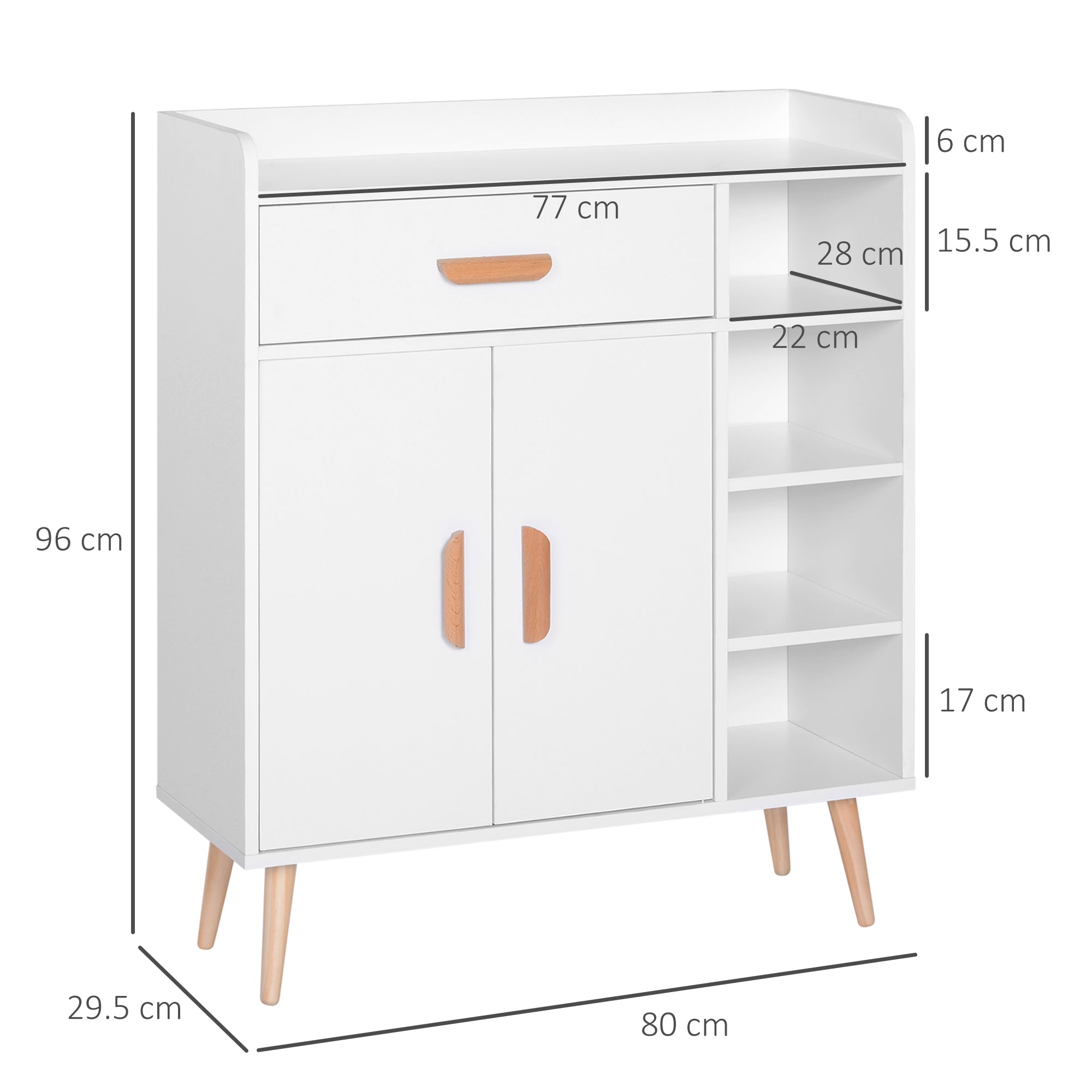 HOMCOM Sideboard, Side Cabinet, Floor Cupboard with Storage Drawer for Hallway, Kitchen, Bedroom, Living Room, White 