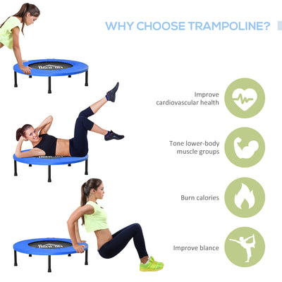 HOMCOM 32" Mini Fitness Trampoline Home Gym Yoga Exercise Rebounder Indoor Outdoor Jumper with Safety Pad, Support Up to 100 KG, Blue and Black 