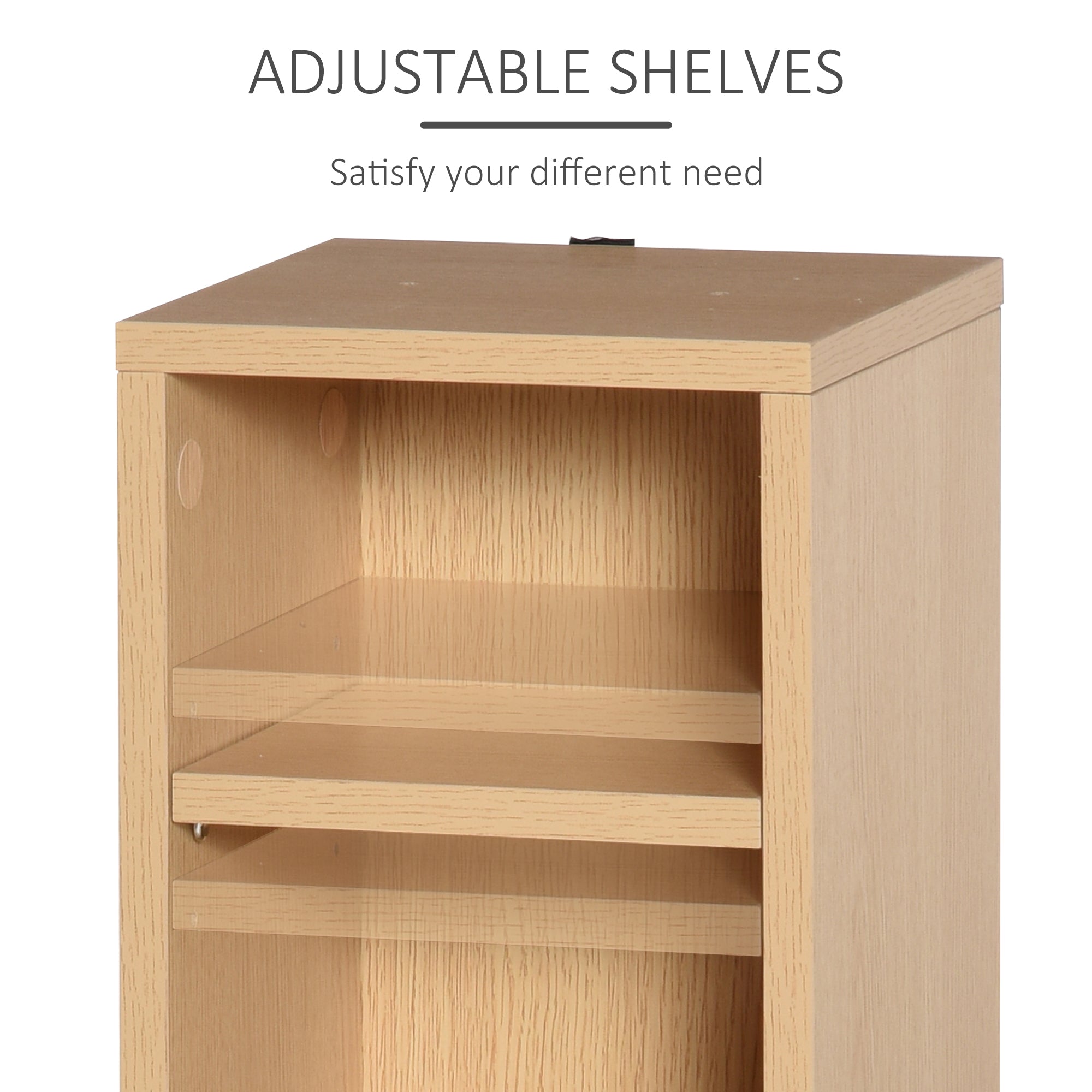 HOMCOM 204 CD Media Display Shelf Unit Set of 2 Blu-Ray Tower Rack w/ Adjustable Shelves Bookcase Storage Organiser, Natural Wood Colour 