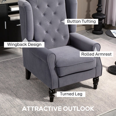 HOMCOM Wingback Accent Chair, Retro Upholstered Button Tufted Occasional Chair for Living Room and Bedroom, Charcoal Grey 