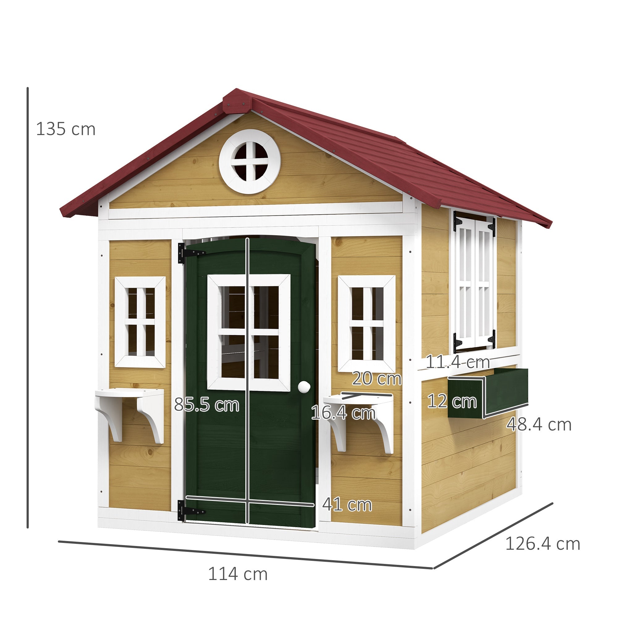 Outsunny Wooden Playhouse with Doors, Windows, Plant Pots, Boxes, for 3-8 Years - Beige 