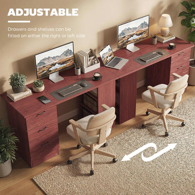 HOMCOM Computer Desk, Writing Table, PC Workstation with 3 Storage Shelves and Drawers, Handle, for Home Office, Walnut Brown 