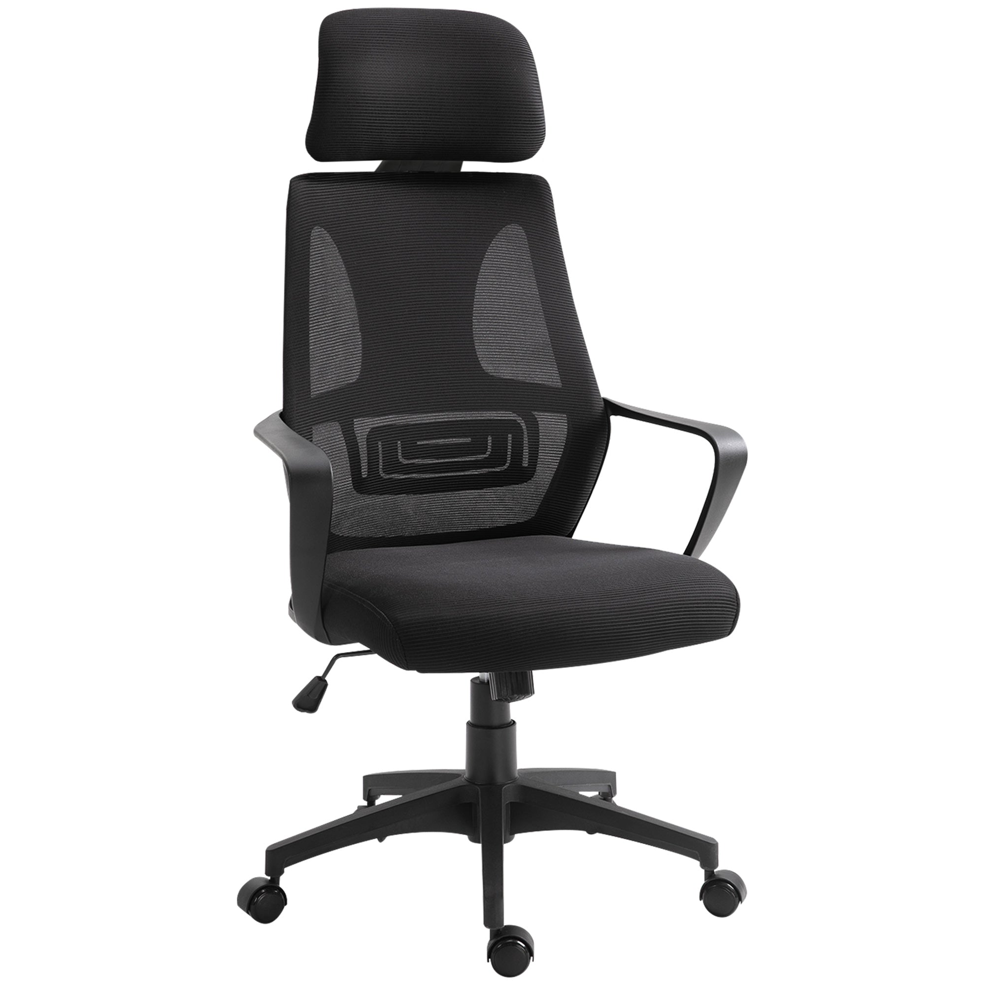 Vinsetto Ergonomic Office Chair, High Back Computer Chair, Mesh Desk Chair with Lumbar Support, Headrest, Wheel, Adjustable Height, Black 