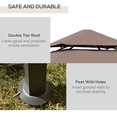 Outsunny 2.5M (8ft) New Double-Tier BBQ Gazebo Grill Canopy Barbecue Tent Shelter Patio Deck Cover - Coffee 